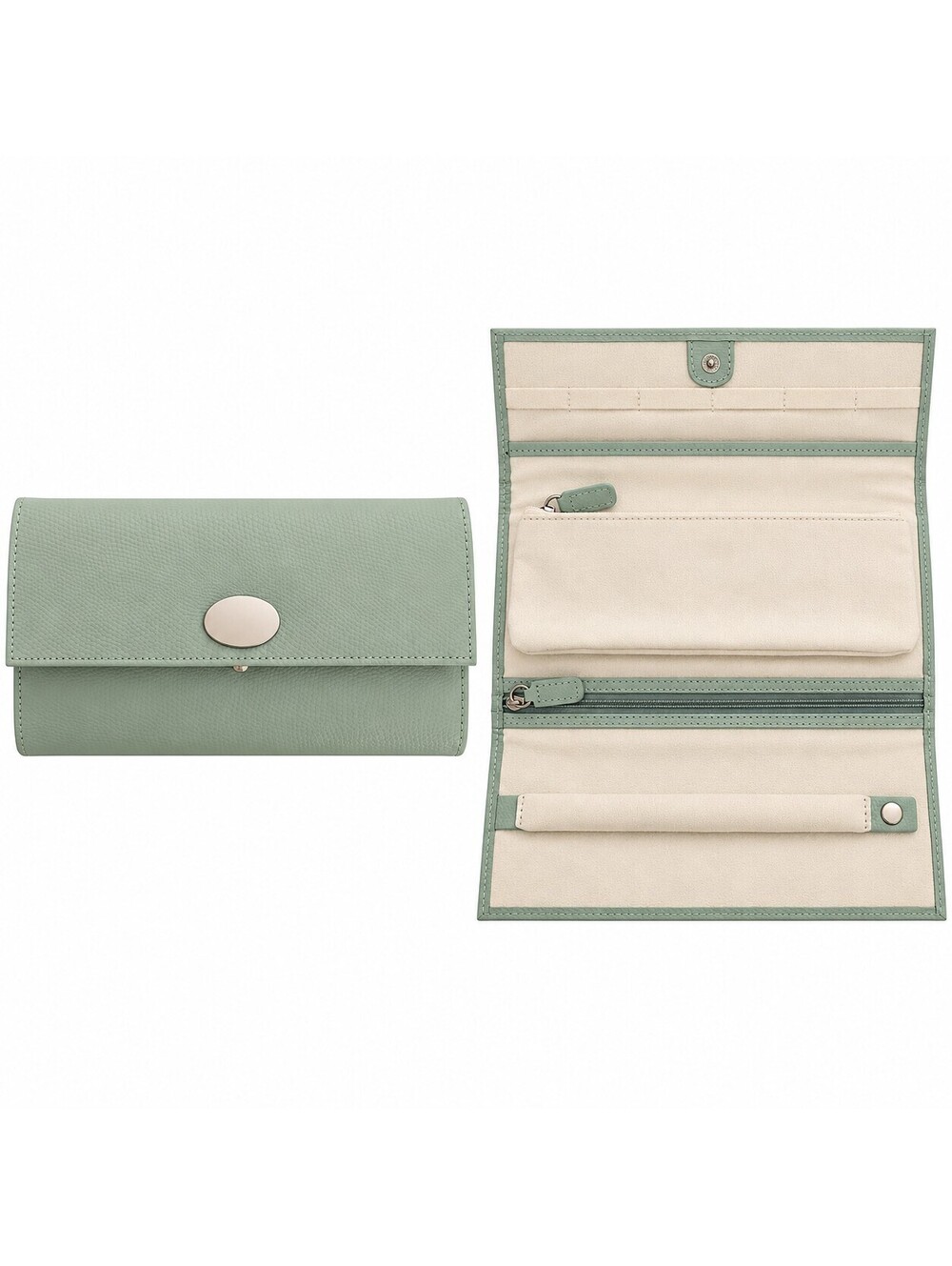 Pottery Barn Mckenna travel jewelry portfolio  Tri Fold Mint Green WOLF